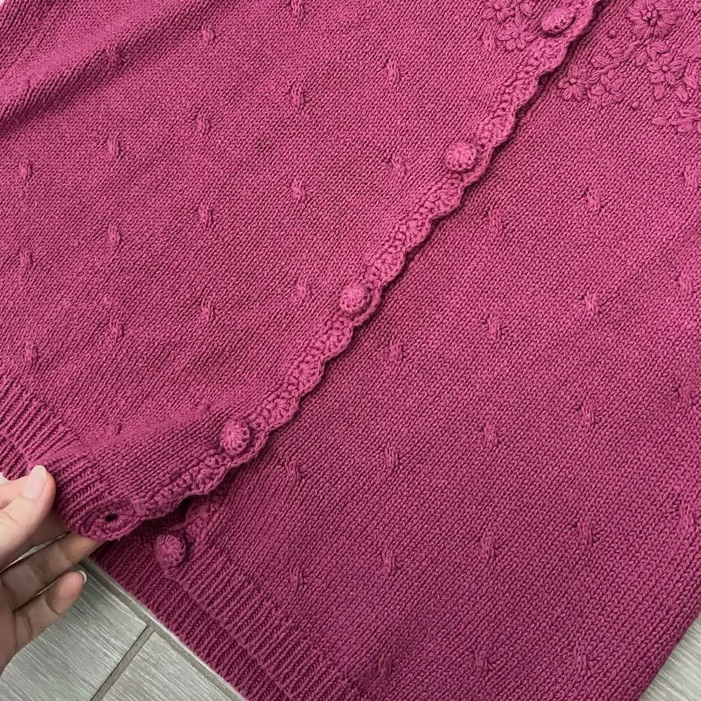 Vintage 90’s Hand Knitted North Isle Cardigan Sweater Floral Pink Size M